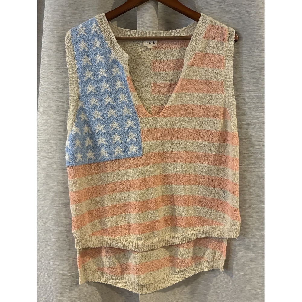 POL Womens Star Stripe American Flag Patriotic Cozy Tank Top Size Medium